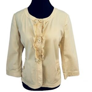 Talbots Ruffle Jacket Blazer Button Blouse Top 10 Petite 36.25” Bust 22” Length